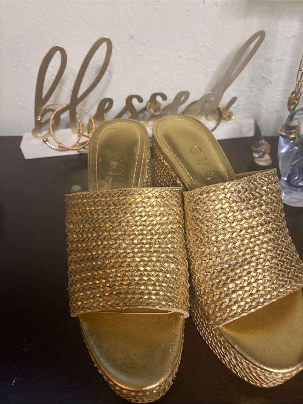 Gold Woven Slide Sandals - Unknown Brand NNB